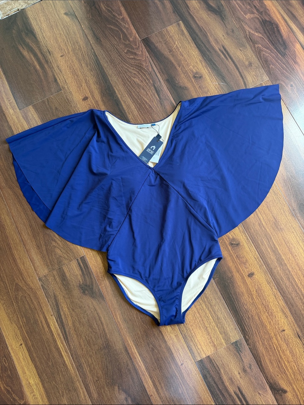 Cabana Life Deep V Neck Plunge Cape Angel Wing One Piece Swimsuit S New